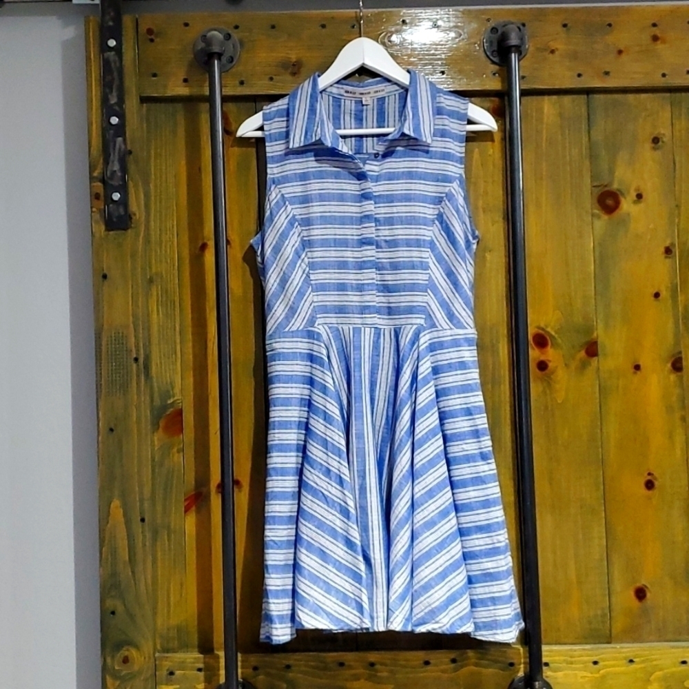 BLUE AND WHITE COASTAL STRIPED DRESS SIZE LARGE PREPPY